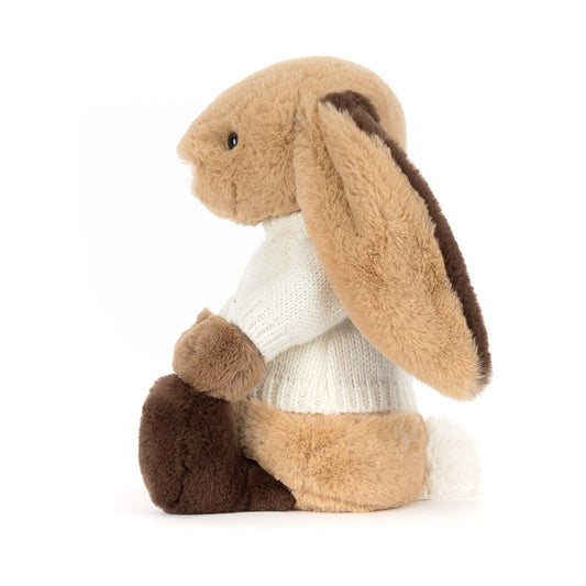 Bashful Patchwork Brown Bunny with Personalized Cream Jumper