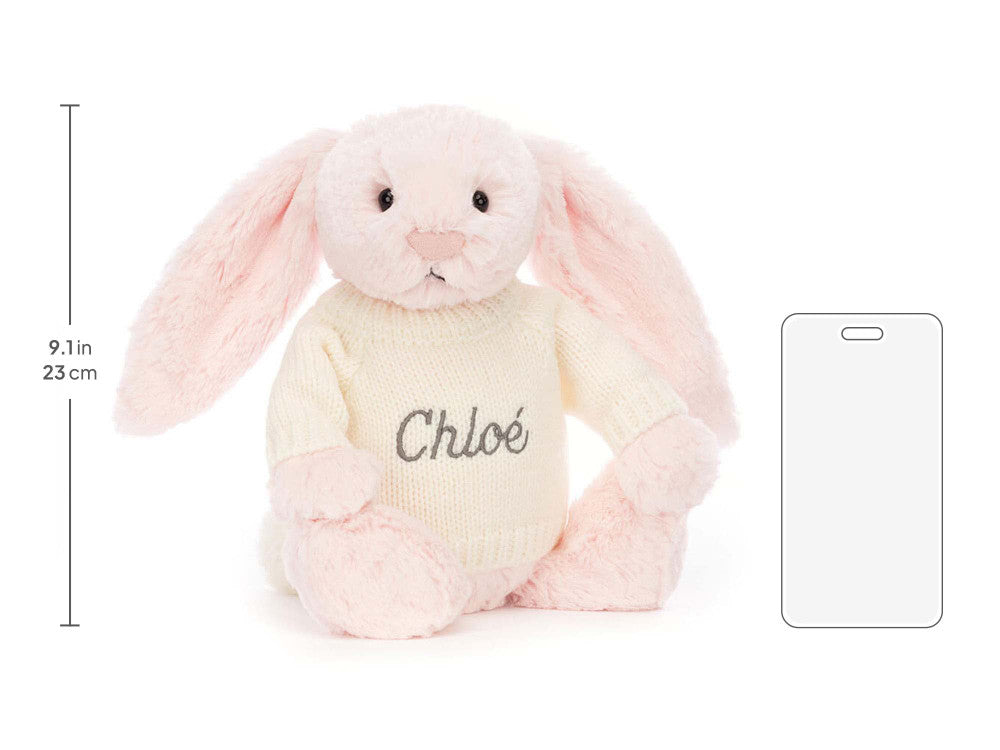 Bashful Pink Bunny with Personalized Cream Jumper