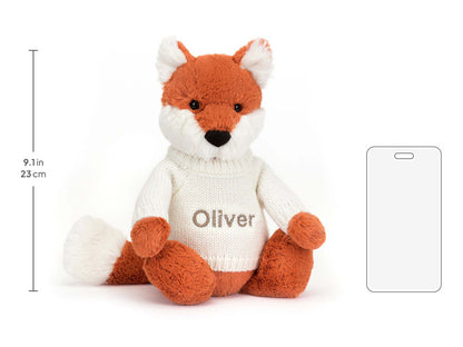 Bashful Fox Cub with Personalized Cream Jumper
