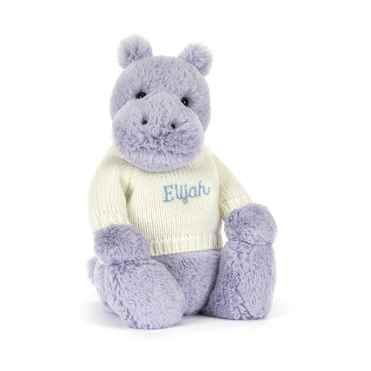 Bashful Hippo with Personalized Cream Jumper