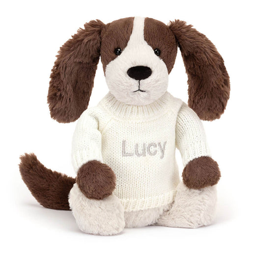 Bashful Fudge Puppy with Personalized Cream Jumper