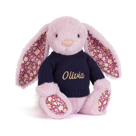 Thistlepop Blossom Luxe Bunny with Personalized Navy Jumper