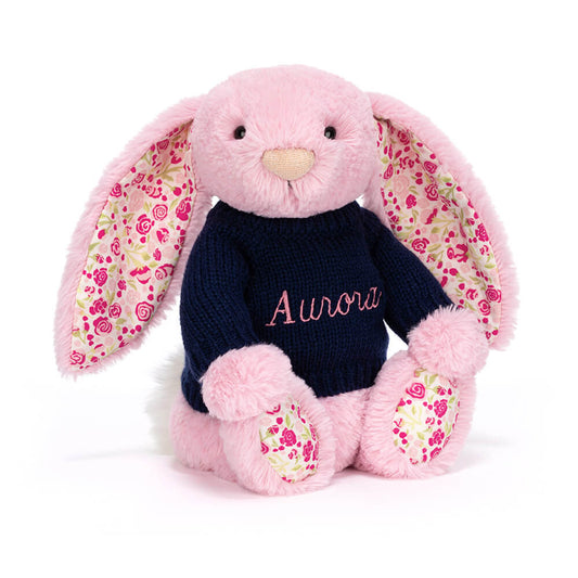 Blushkin Blossom Luxe Bunny with Personalized Navy Jumper