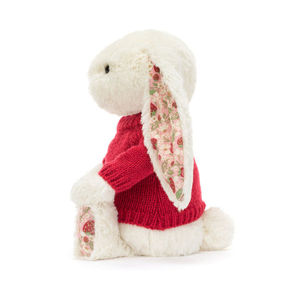 Blossom Cream Bunny 'Berry' with Personalized Red Jumper