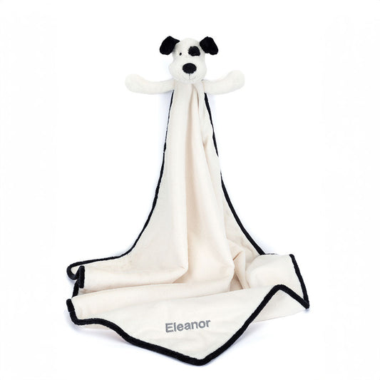 Personalized Bashful Black & Cream Puppy Blankie